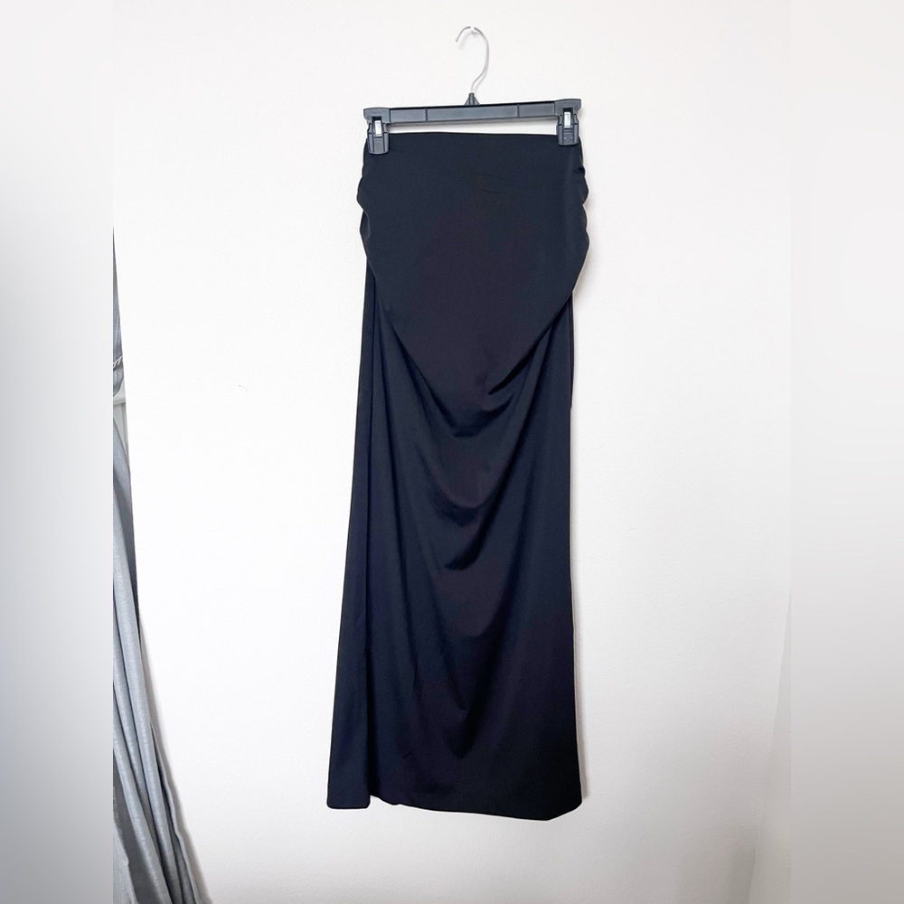 Reveriee Black Ruched Midi Skirt Stretch Size S